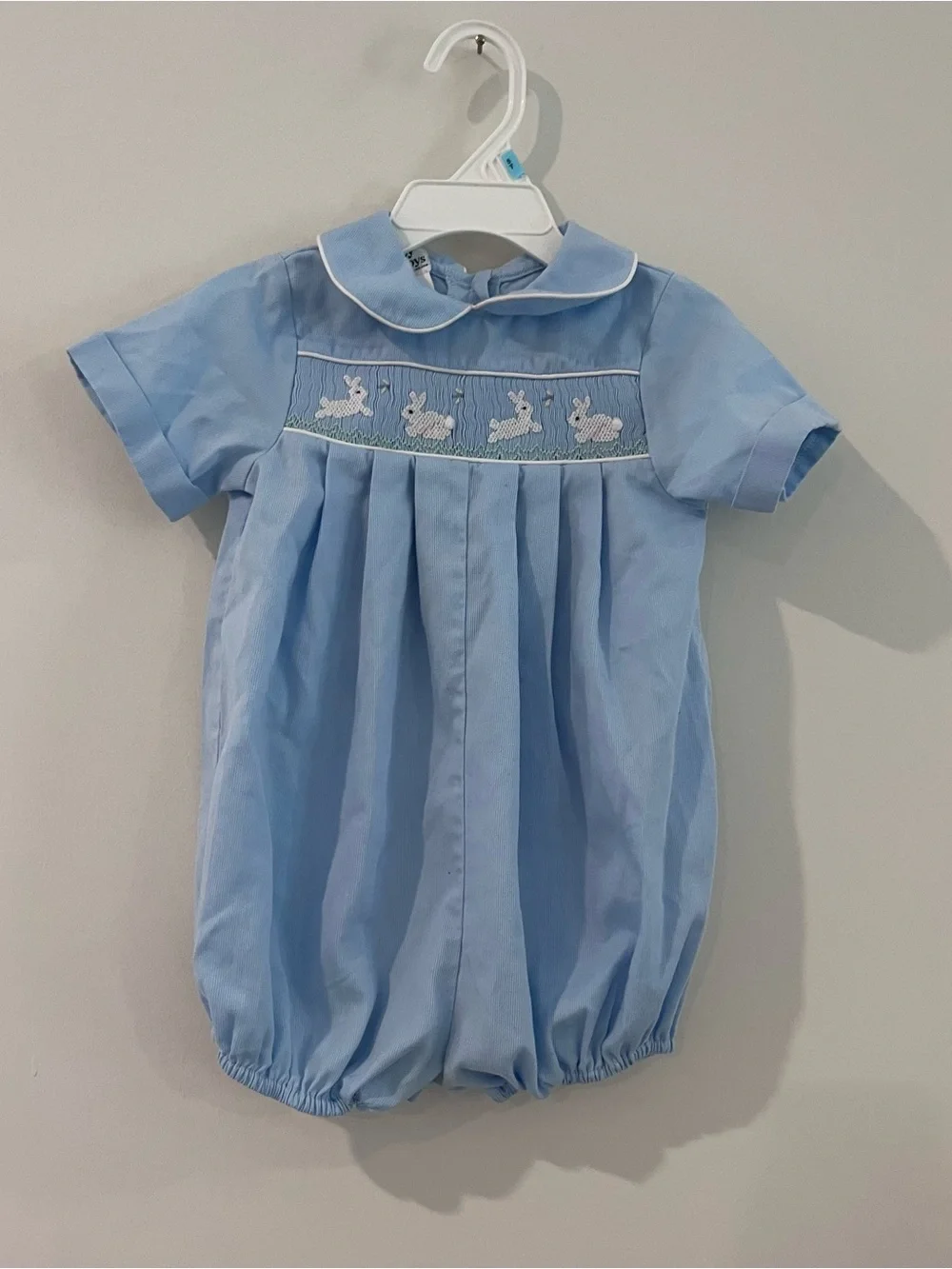 The Bailey Boys Baby Boy Light Blue Collared Bubble Smocked Bunnies Easter 24m